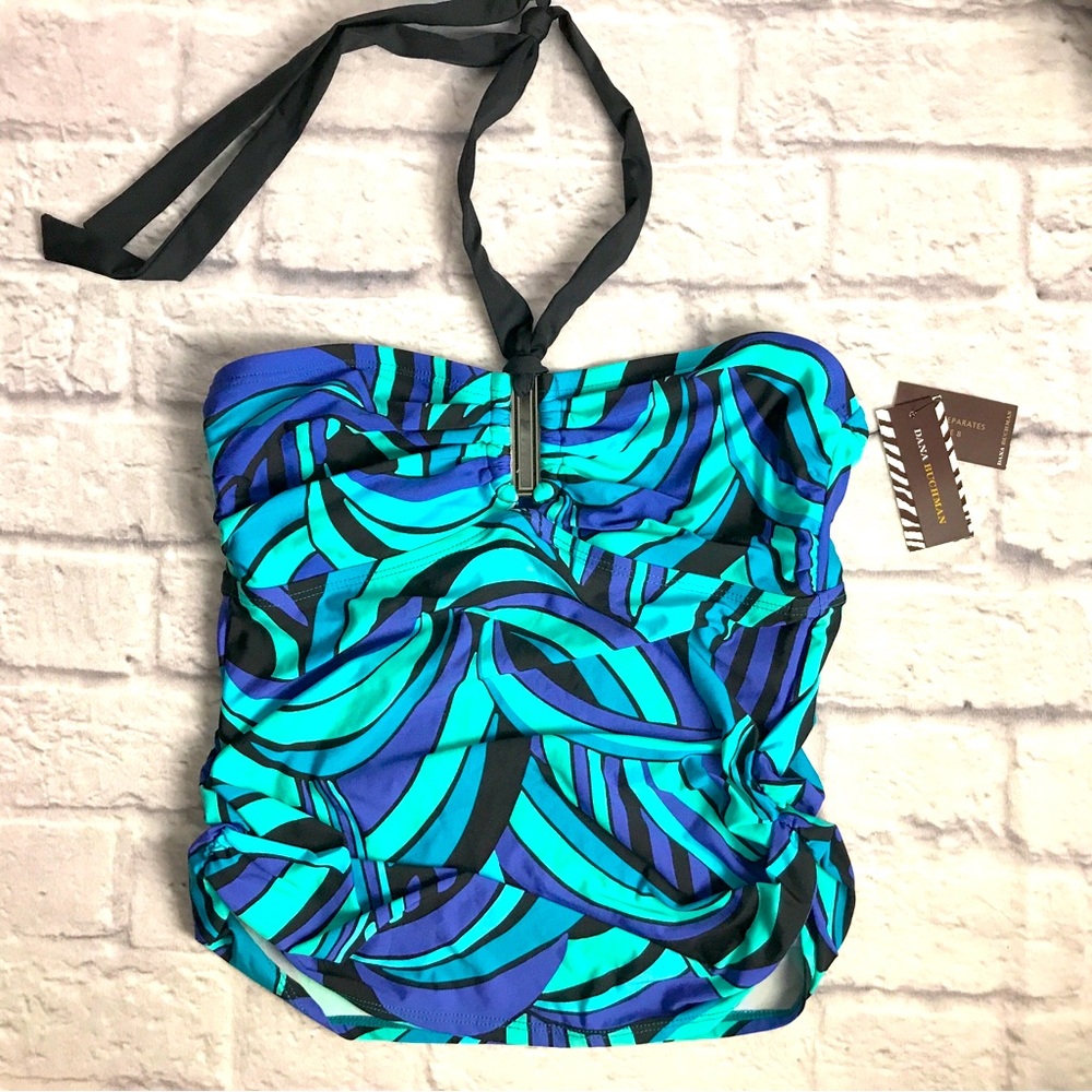 NWT Dana Buchman Ocean Colors Shirred Silver Buckle Swim Top